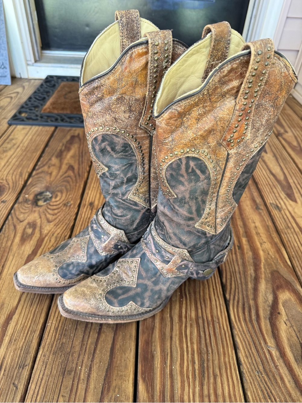 Distressed Brown and Tan Women's Western Boots
